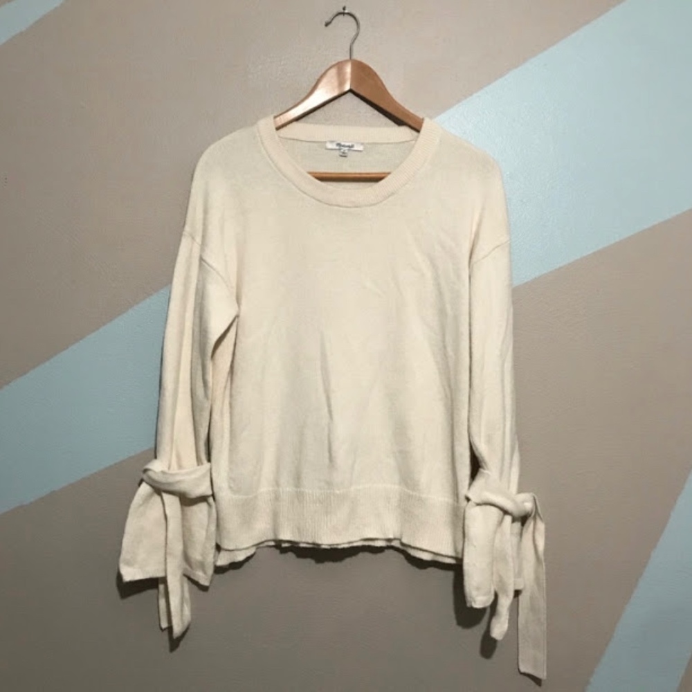 MADEWELL White Tie Cuff Pullover Sweater Small